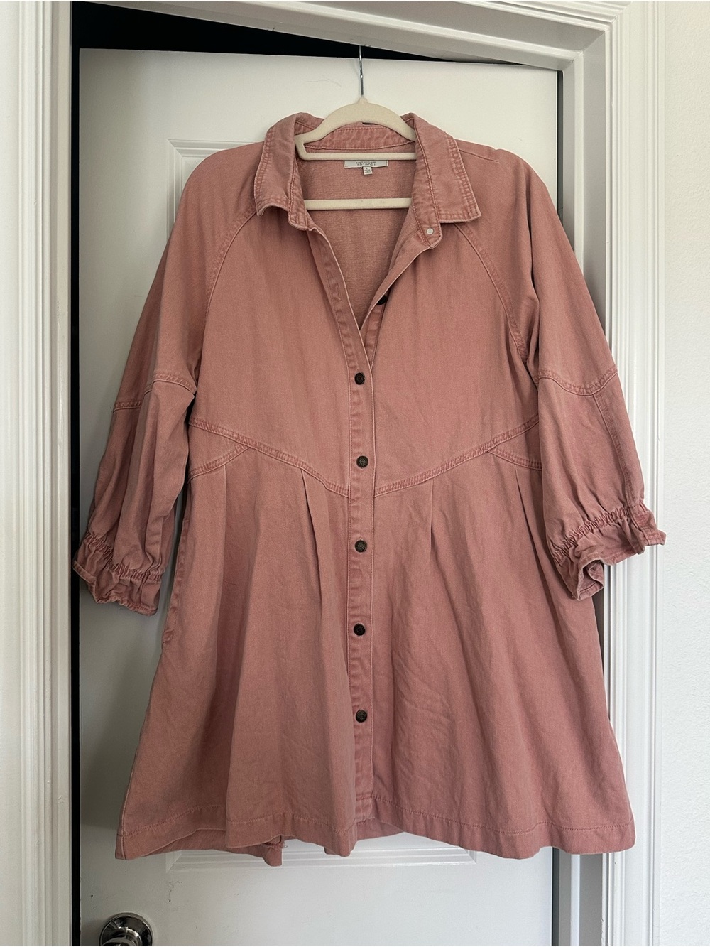 Dusty Rose Button-Front Denim Babydoll Dress - Picture 2 of 5